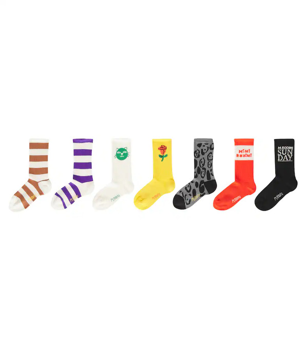  Mini Rodini Mini Rodini Set Of 7 Printed Cotton-blend Socks 