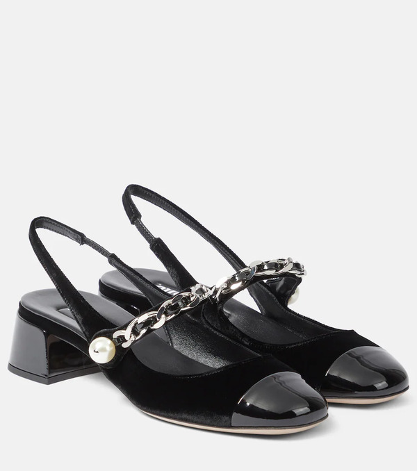  Miu Miu Miu Miu Chain-detail Velvet Slingback Pumps 