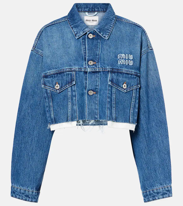  Miu Miu Miu Miu Cropped Logo Denim Jacket 