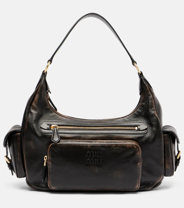  Miu Miu Miu Miu Distressed Leather Shoulder Bag 
