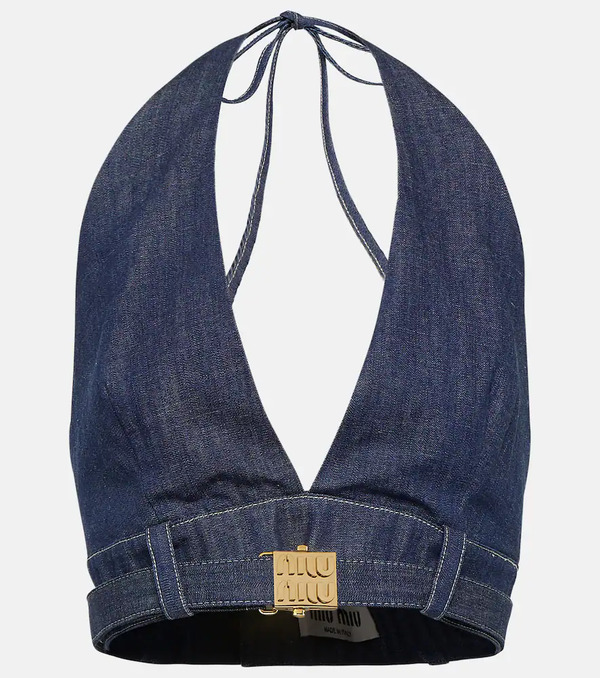  Miu Miu Miu Miu Embellished Denim Bralette 