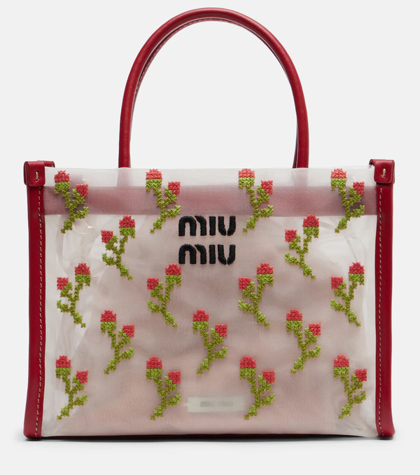  Miu Miu Miu Miu Embroidered Floral Mesh Top-handle Bag 