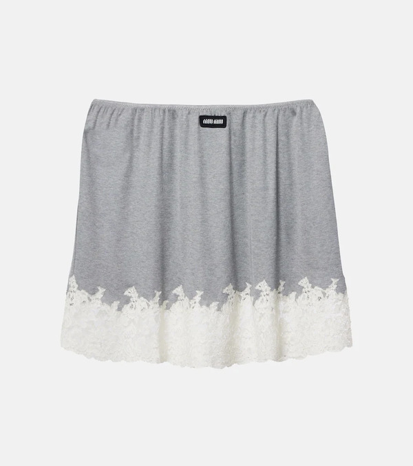  Miu Miu Miu Miu Lace-trimmed Silk Miniskirt 