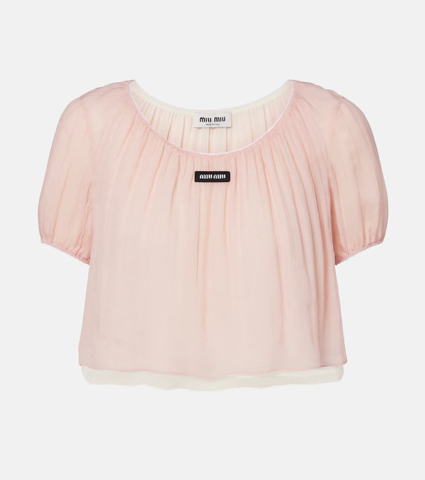  Miu Miu Miu Miu Layered Silk Chiffon Crop Top 