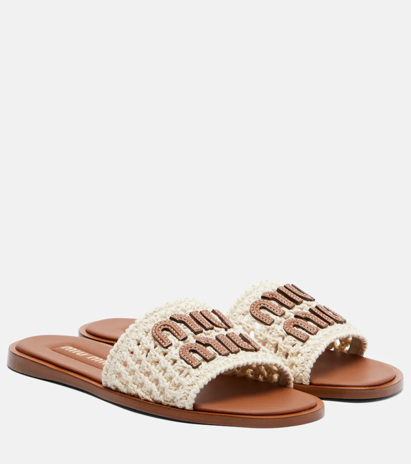  Miu Miu Miu Miu Leather-trimmed Crochet Slides 
