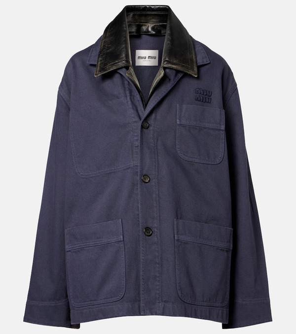  Miu Miu Miu Miu Leather-trimmed Oversized Cotton Gabardine Jacket 