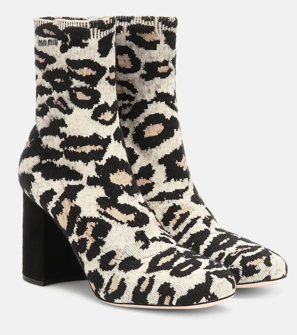  Miu Miu Miu Miu Leopard-print Jacquard Ankle Boots 