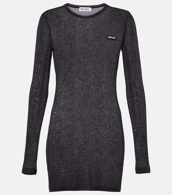  Miu Miu Miu Miu Logo Cotton Jersey Minidress 