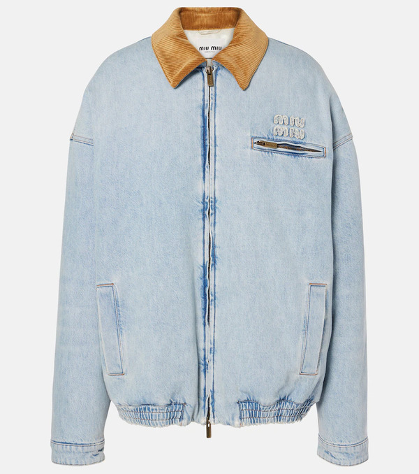  Miu Miu Miu Miu Logo Denim Puffer Jacket 
