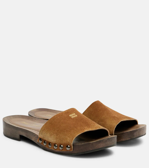  Miu Miu Miu Miu Logo Faded Suede Mules 