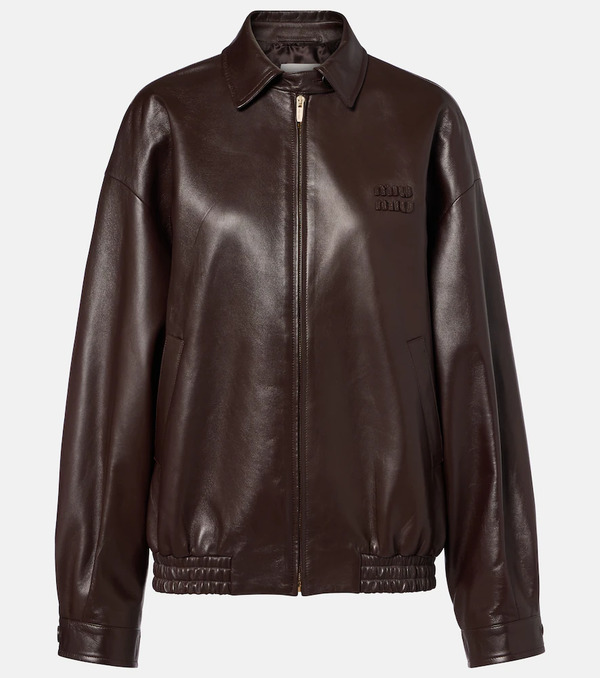  Miu Miu Miu Miu Logo Leather Jacket 