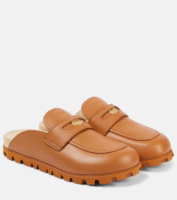  Miu Miu Miu Miu Logo Leather Mules 
