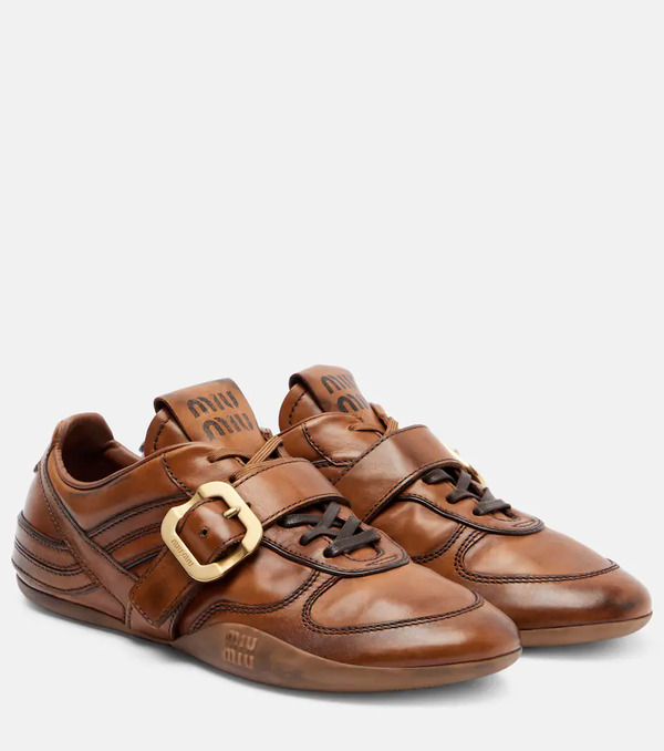  Miu Miu Miu Miu Logo Leather Sneakers 
