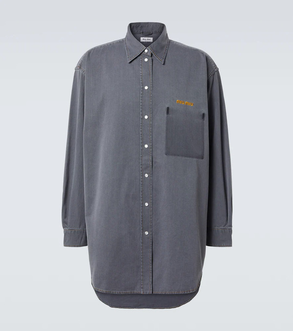  Miu Miu Miu Miu Logo Oversized Chambray Shirt 