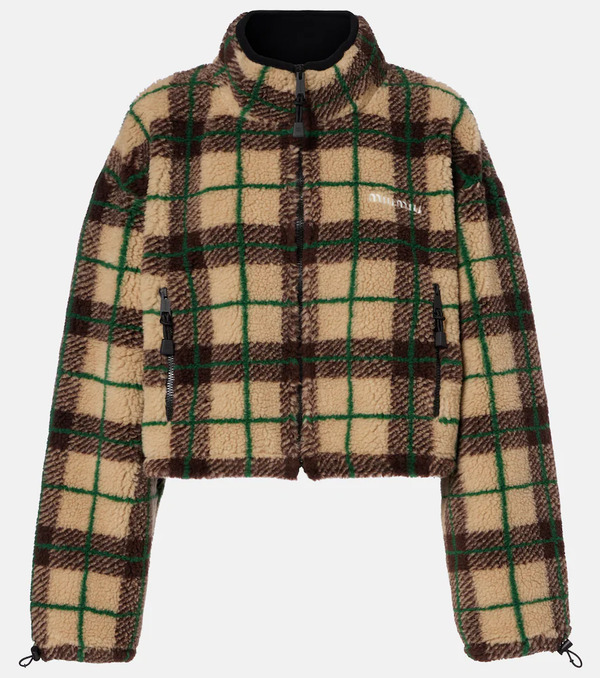  Miu Miu Miu Miu Plaid Cropped Fleece Jacket 