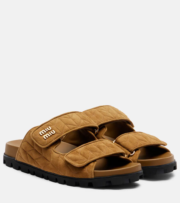 Miu Miu Miu Miu Quilted Suede Slides 