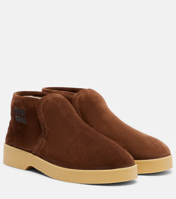  Miu Miu Miu Miu Shearling-lined Suede Boots 