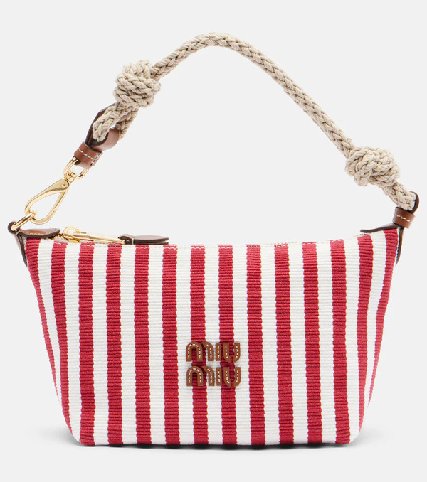  Miu Miu Miu Miu Striped Leather-trimmed Top-handle Bag 