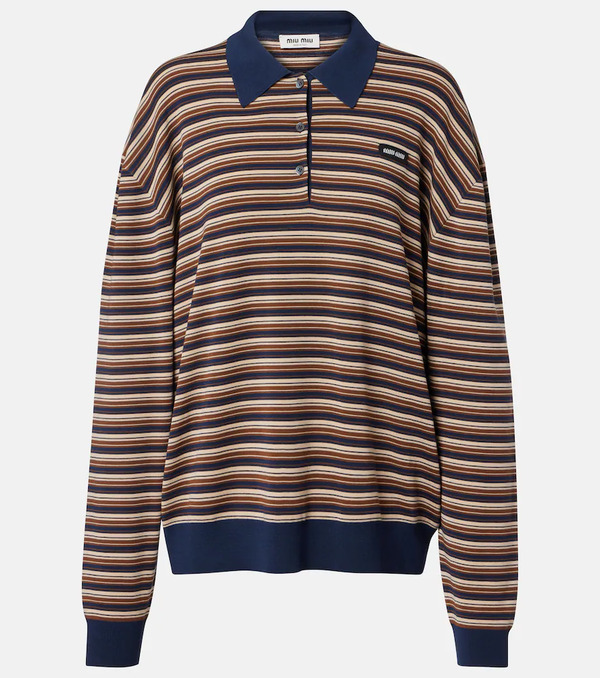  Miu Miu Miu Miu Striped Virgin Wool Polo Sweater 