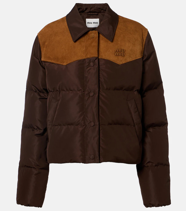  Miu Miu Miu Miu Suede-trimmed Ponge Down Jacket 