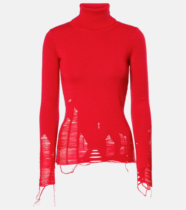  Mm6 Maison Margiela Mm6 Maison Margiela Distressed Wool-blend Turtleneck Sweater 
