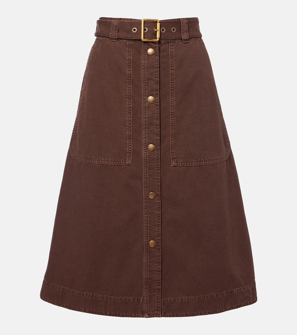  Moncler Moncler Belted Denim Midi Skirt 