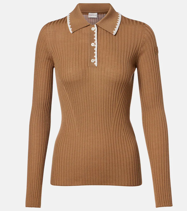  Moncler Moncler Ribbed-knit Virgin Wool Polo Sweater 