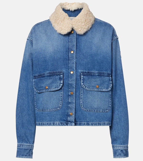  Moncler Moncler Teddy-trimmed Denim Shirt 