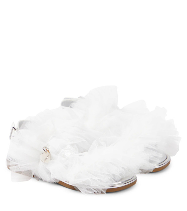  Monnalisa Monnalisa Applique Tulle And Leather Sandals 