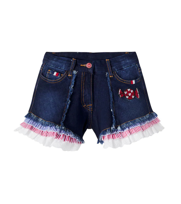  Monnalisa Monnalisa Embellished Fringed Denim Shorts 