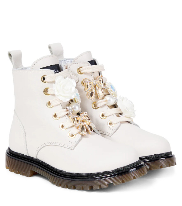  Monnalisa Monnalisa Embellished Leather Lace-up Boots 