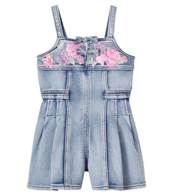  Monnalisa Monnalisa Embroidered Denim Romper 