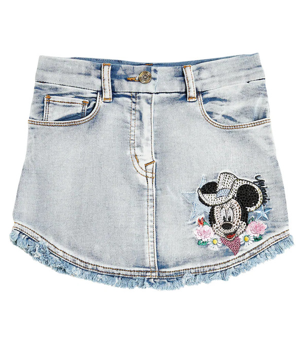  Monnalisa Monnalisa Embroidered Frayed Denim Skirt 