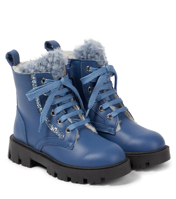  Monnalisa Monnalisa Shearling-lined Leather Ankle Boots 