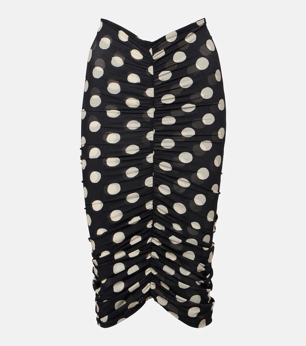  Montce Montce Polka-dot Ruched Mesh Midi Skirt 