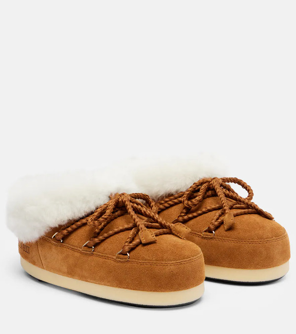  Moon Boot Moon Boot Evx Shearling-trimmed Suede Mules 