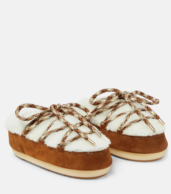  Moon Boot Moon Boot Suede-trimmed Shearling Mules 