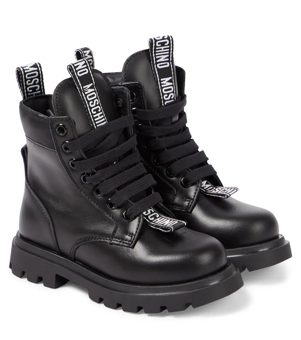  Moschino Kids Moschino Kids Logo Leather Combat Boots 