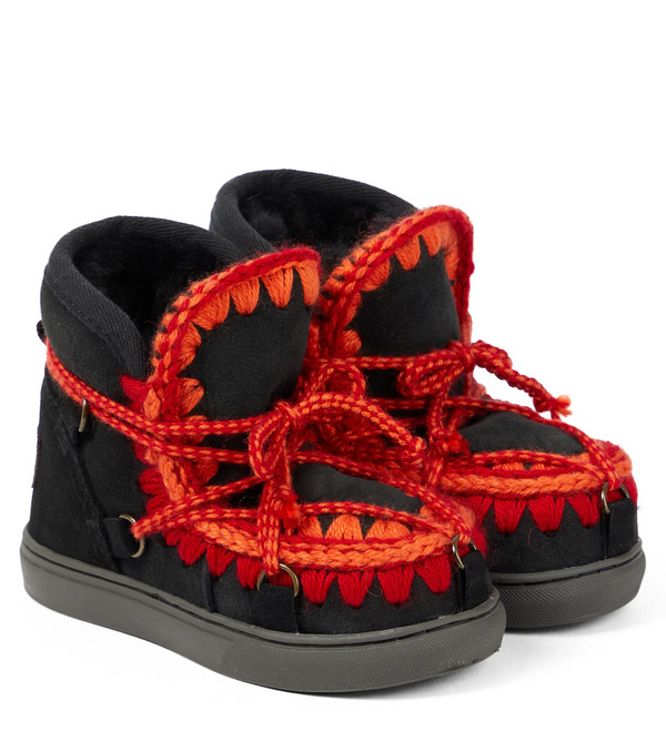  Mou Kids Mou Kids Crochet Shearling-lined Suede Ankle Boots 