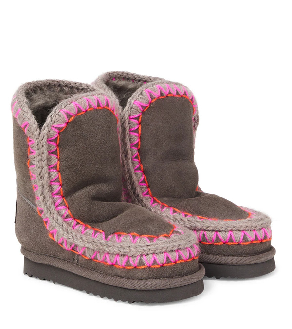  Mou Kids Mou Kids Embroidered Shearling-lined Suede Boots 