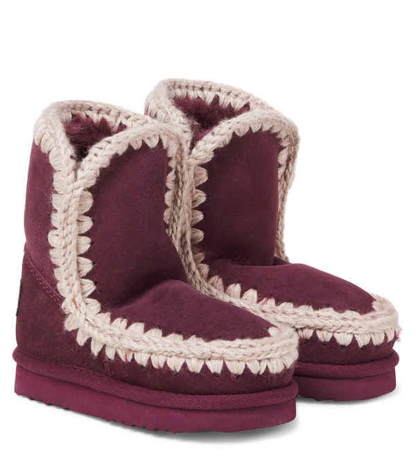  Mou Kids Mou Kids Embroidered Shearling-lined Suede Boots 