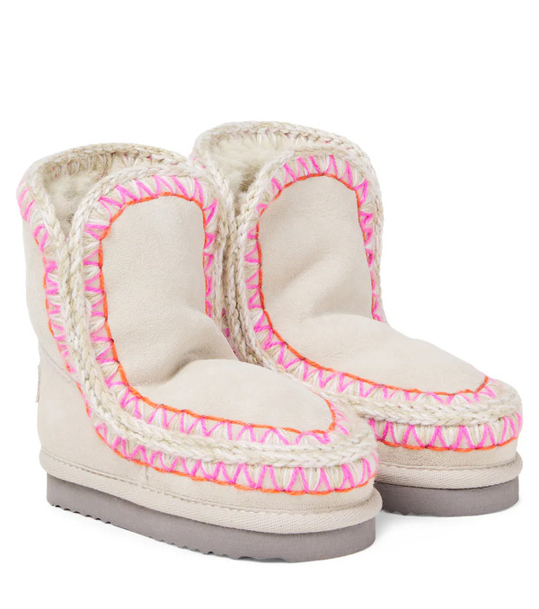  Mou Kids Mou Kids Embroidered Shearling-lined Suede Boots 