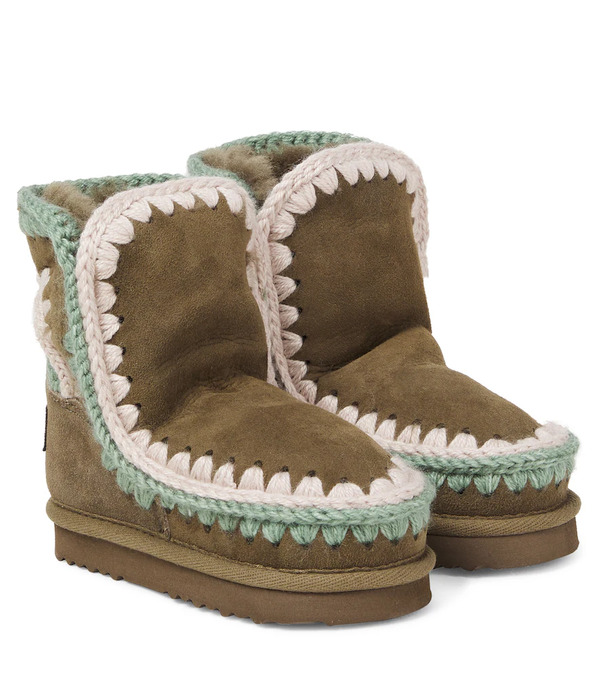  Mou Kids Mou Kids Embroidered Shearling-lined Suede Boots 