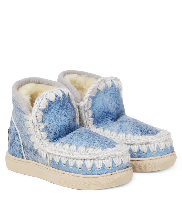  Mou Kids Mou Kids Embroidered Shearling-lined Suede Boots 