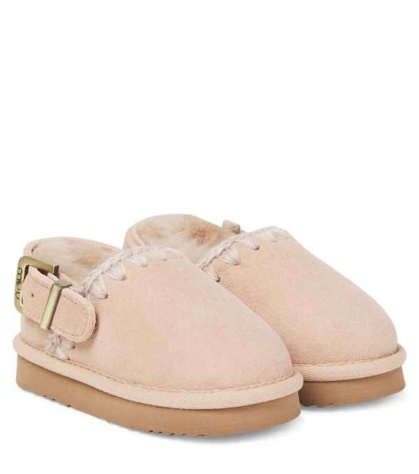  Mou Kids Mou Kids Embroidered Shearling-lined Suede Clogs 