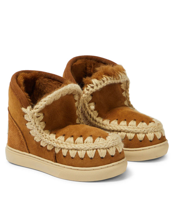  Mou Kids Mou Kids Embroidered Shearling-lined Suede Sneakers 