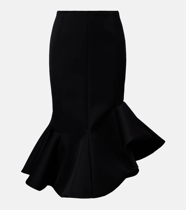  Mugler Mugler Asymmetric Ruffled Wool-blend Midi Skirt 