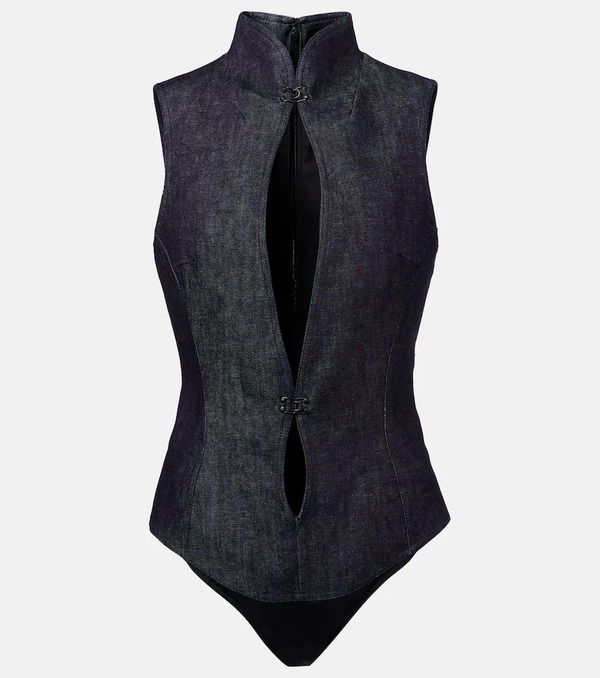  Mugler Mugler Cutout Denim Bodysuit 