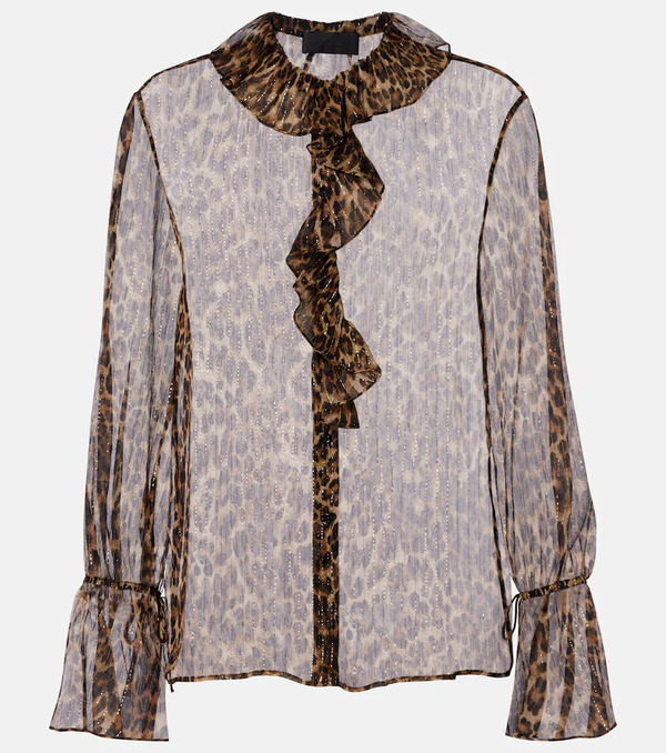  Nili Lotan Nili Lotan Cecily Leopard-print Silk-blend Blouse 