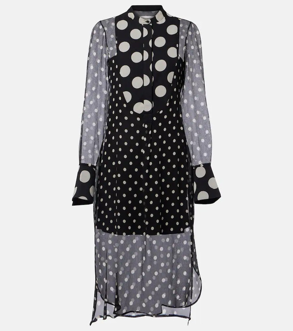  Nina Ricci Nina Ricci Polka-dot Semi-sheer Silk Midi Dress 